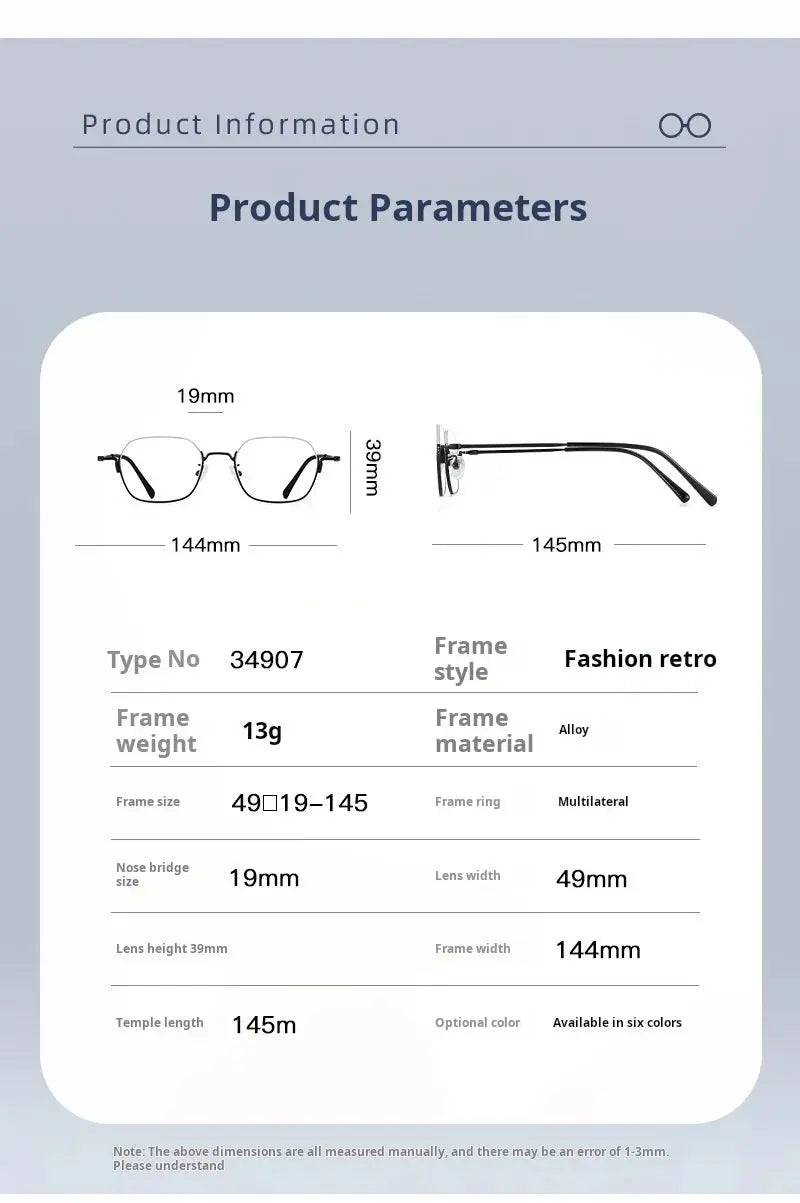 Unisex Square Semi-Rimless Alloy Prescription Glasses 34907 — view 2 | Rx Spectacle