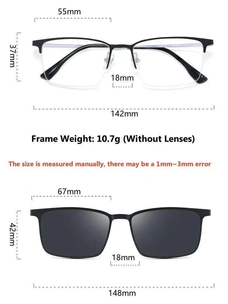Men's Square Full Rim Titanium Clip-On Prescription Glasses 80084 — view 2 | Rx Spectacle