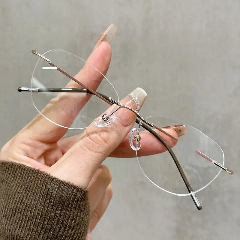 Women's Browline Rimless Titanium Prescription Glasses 418321 — view 3 | Rx Spectacle