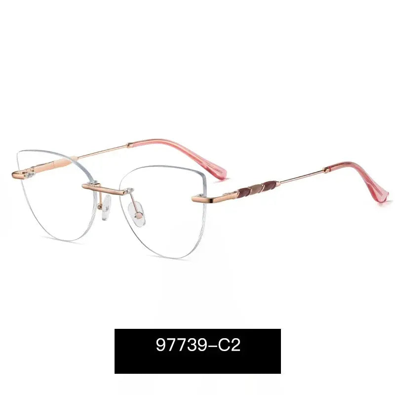 Women's Cat Eye Rimless Alloy Prescription Glasses 97739 — view 5 | Rx Spectacle
