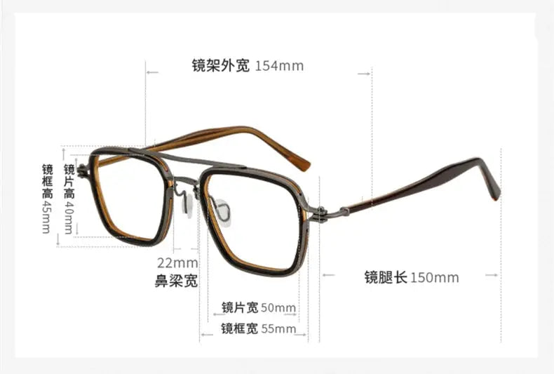 Unisex Square Full Rim Titanium Double Bridge Prescription Glasses 365875 — view 2 | Rx Spectacle