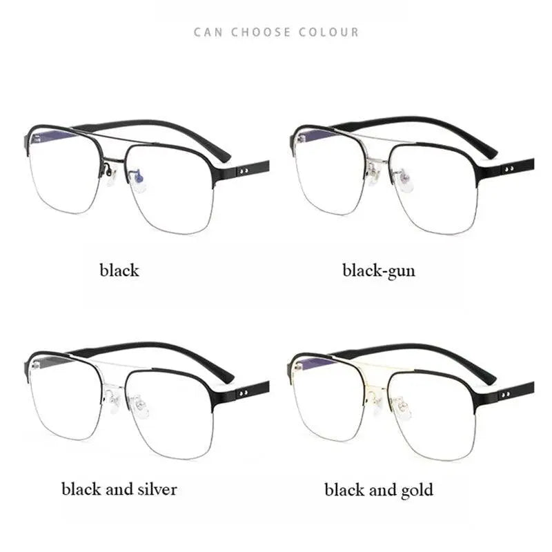 Men's Square Semi-Rimless Titanium Double Bridge Prescription Glasses — view 6 | Rx Spectacle