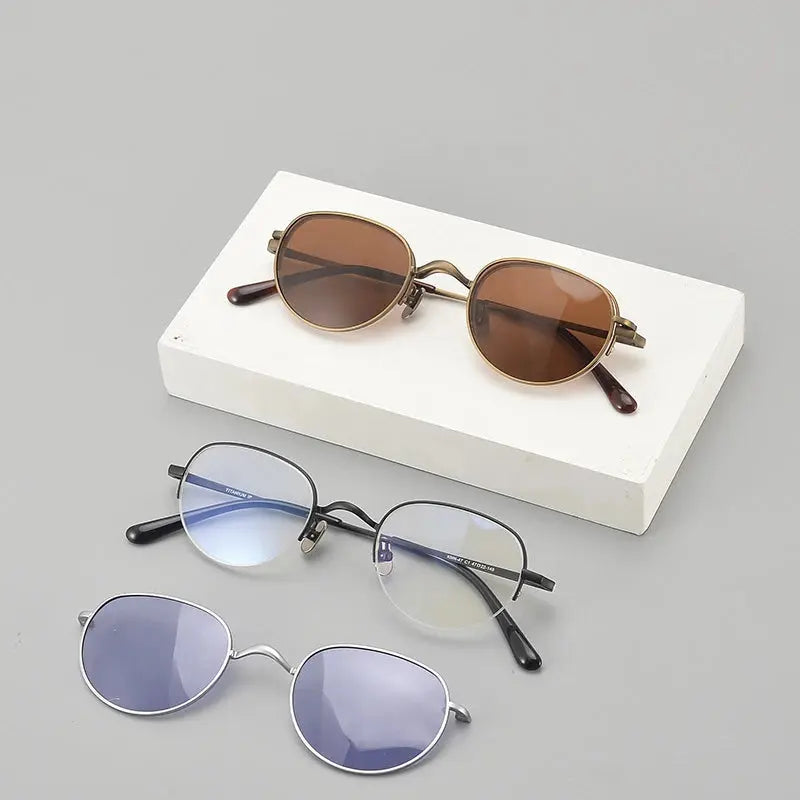 Women's Oval Semi-Rimless Titanium Clip-On Prescription Glasses Mk47 — view 2 | Rx Spectacle