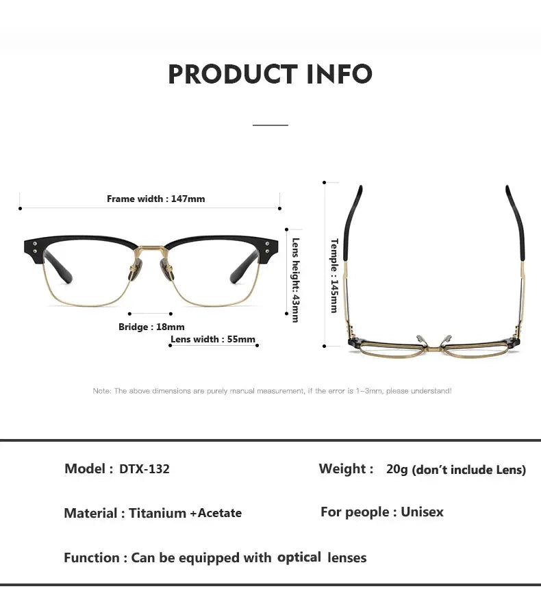 Unisex Square Full Rim Titanium Prescription Glasses 614132 — view 3 | Rx Spectacle