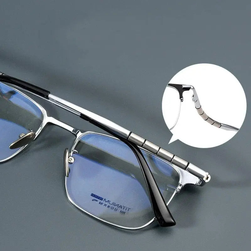 Men's Square Full Rim Titanium Prescription Glasses 9009T — view 7 | Rx Spectacle