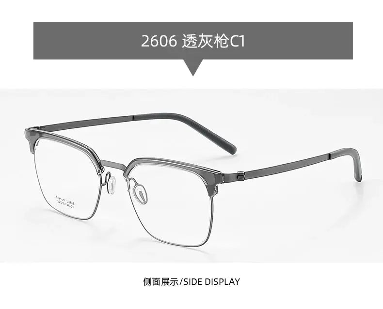 Unisex Browline Full Rim Titanium Prescription Glasses 2606 — view 9 | Rx Spectacle