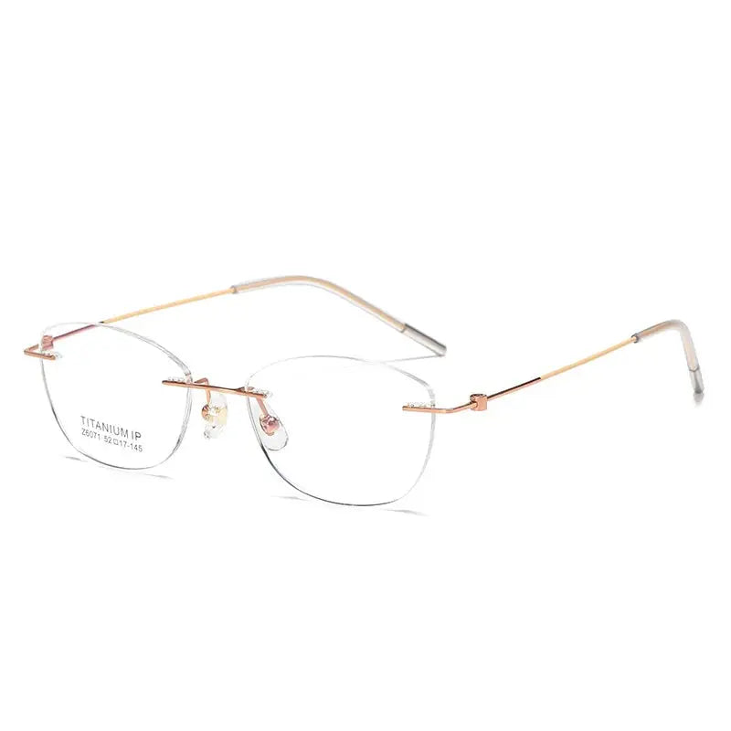 Women's Cat Eye Rimless Titanium Prescription Glasses 56071 — view 3 | Rx Spectacle