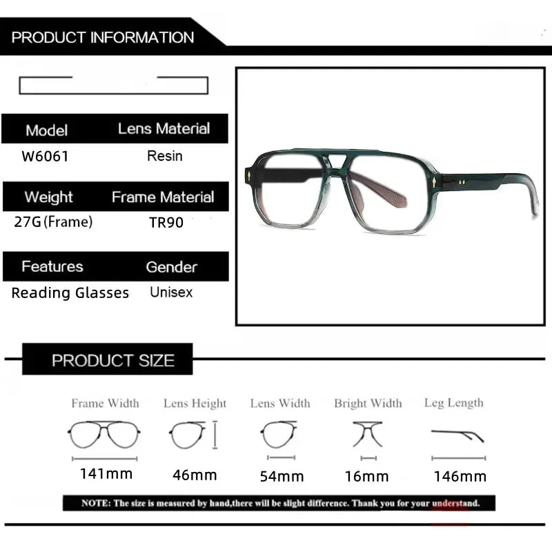 Unisex Square Full Rim TR90 Double Bridge Reading Glasses 76061 — view 2 | Rx Spectacle