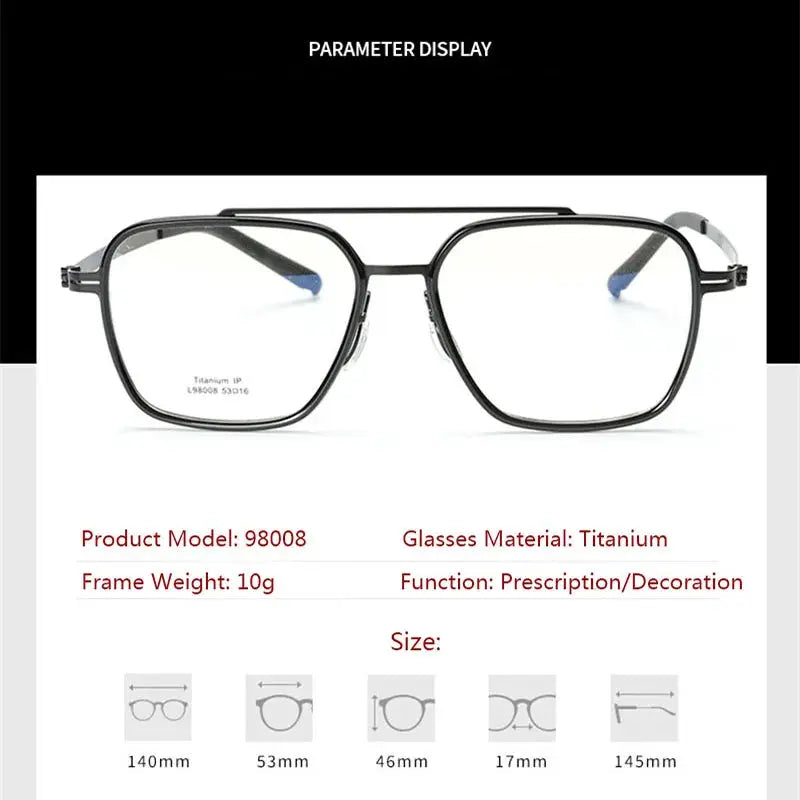 Unisex Square Full Rim Titanium Double Bridge Prescription Glasses 949808 — view 2 | Rx Spectacle