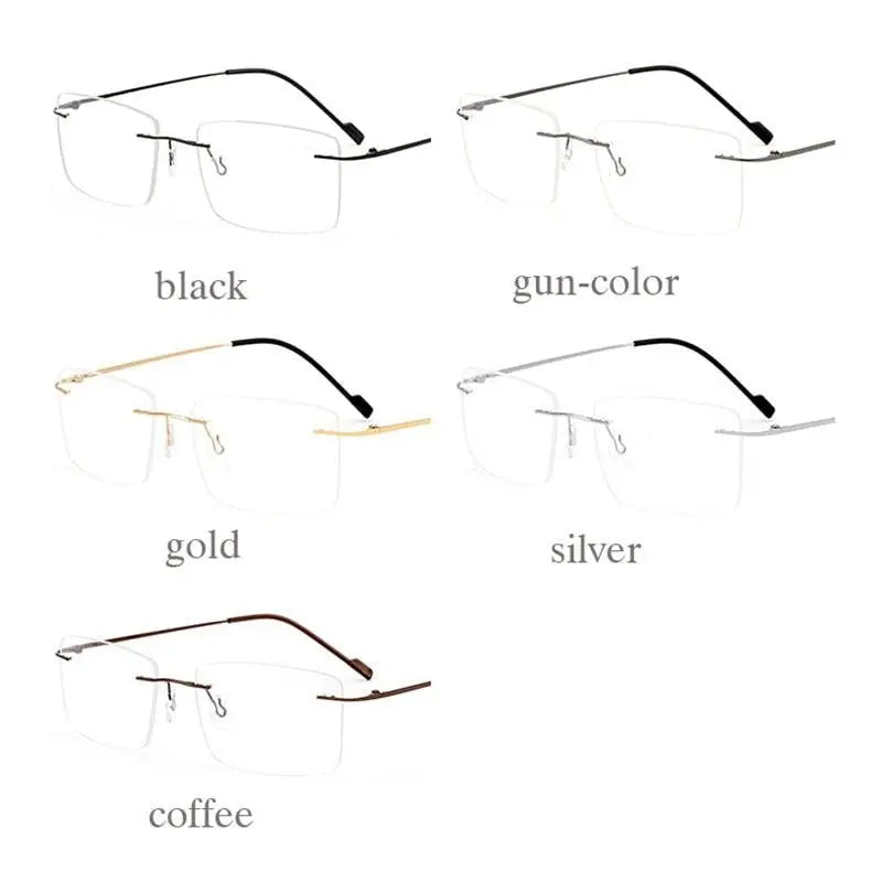 Unisex Rectangular Rimless Alloy Prescription Glasses 6043 — view 2 | Rx Spectacle