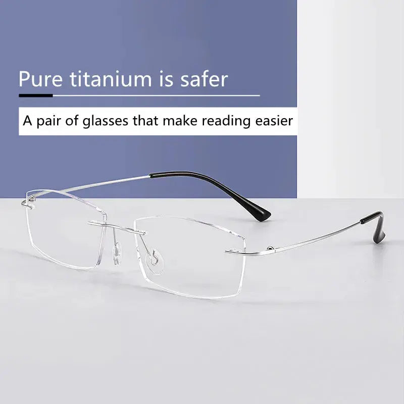 Unisex Square Rimless Titanium Reading Glasses 8161 — view 2 | Rx Spectacle