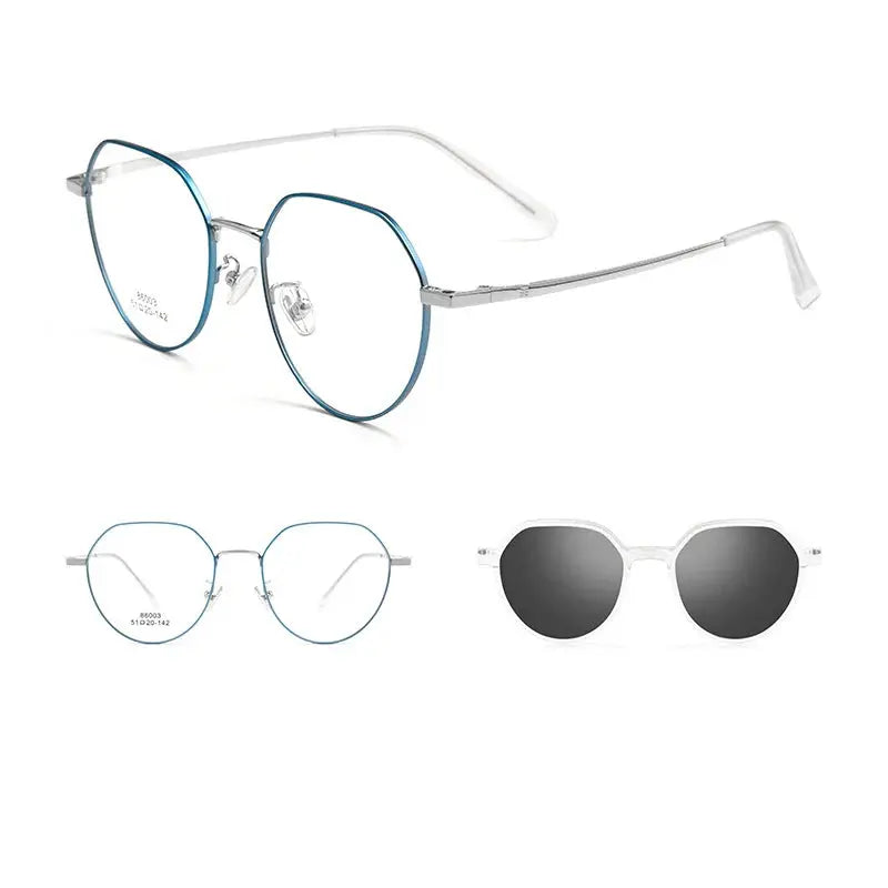 Women's Round Full Rim Alloy Flat Top Clip-On Prescription Glasses 8603 — view 4 | Rx Spectacle