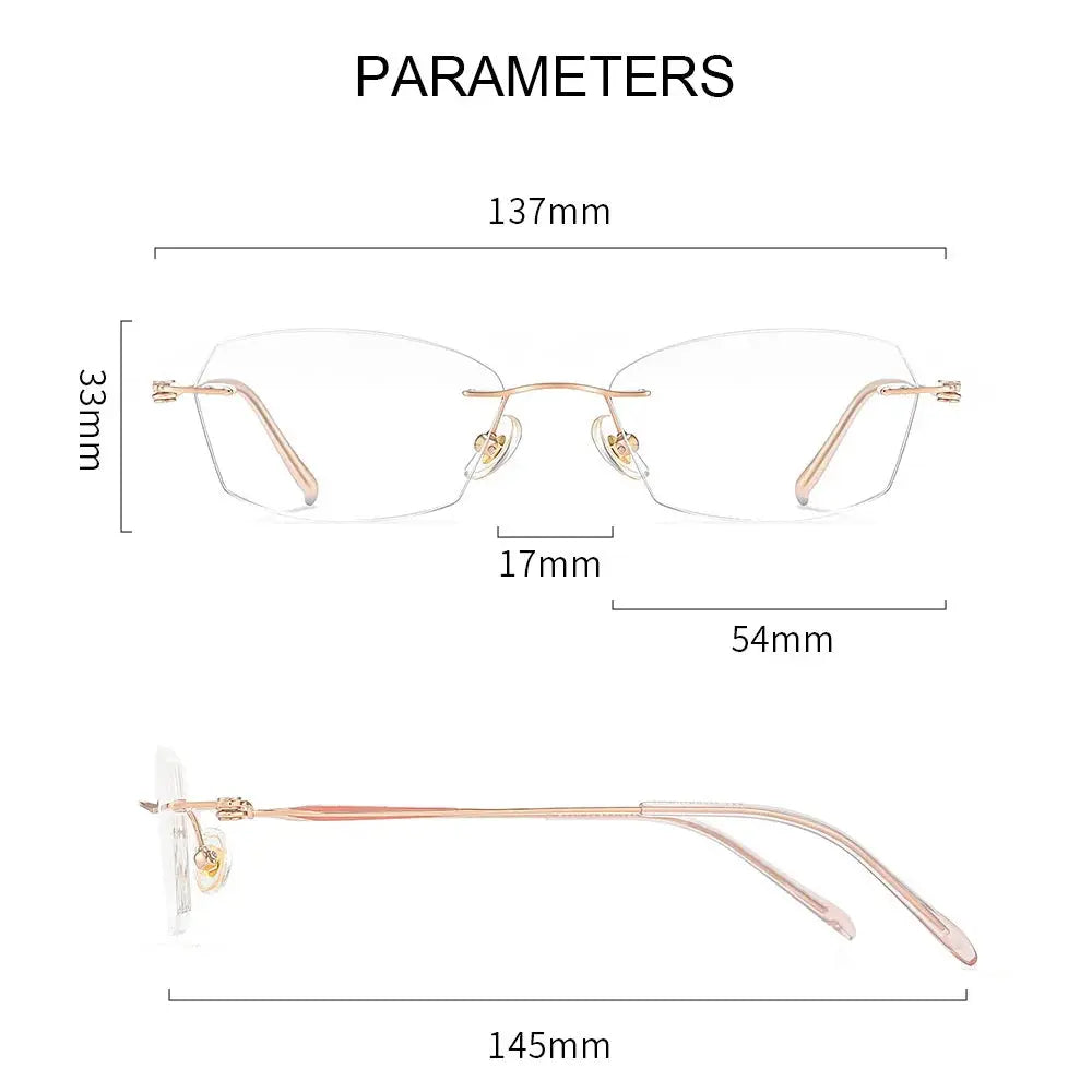 Women's Cat Eye Rimless Titanium Prescription Glasses 611079 — view 2 | Rx Spectacle