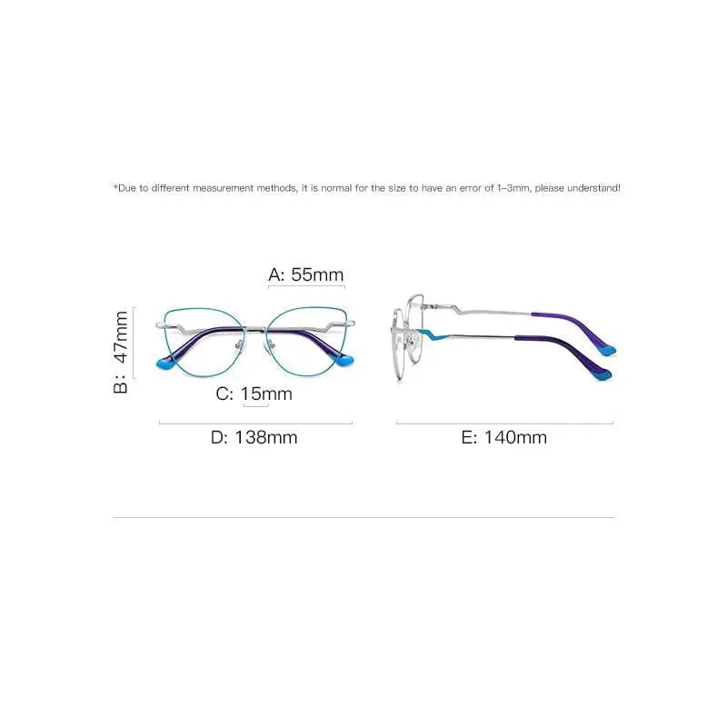 Women's Cat Eye Full Rim Alloy Prescription Glasses 3043 — view 12 | Rx Spectacle