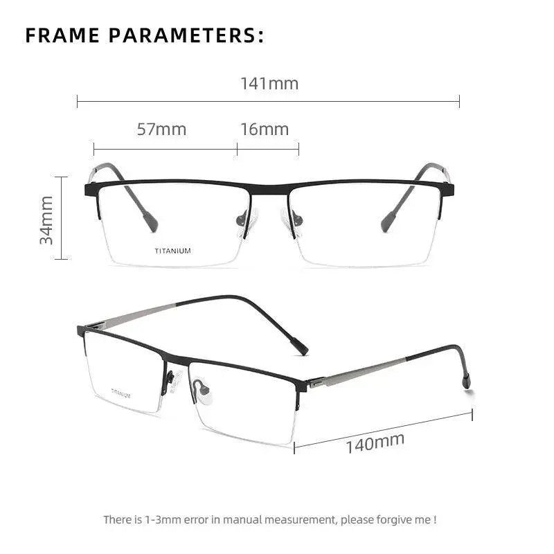 Men's Square Semi-Rimless Titanium Prescription Glasses P8826 — view 10 | Rx Spectacle