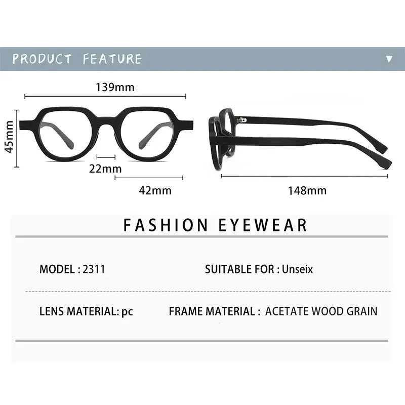 Unisex Round Full Rim Wood Flat Top Prescription Glasses 2311 — view 4 | Rx Spectacle