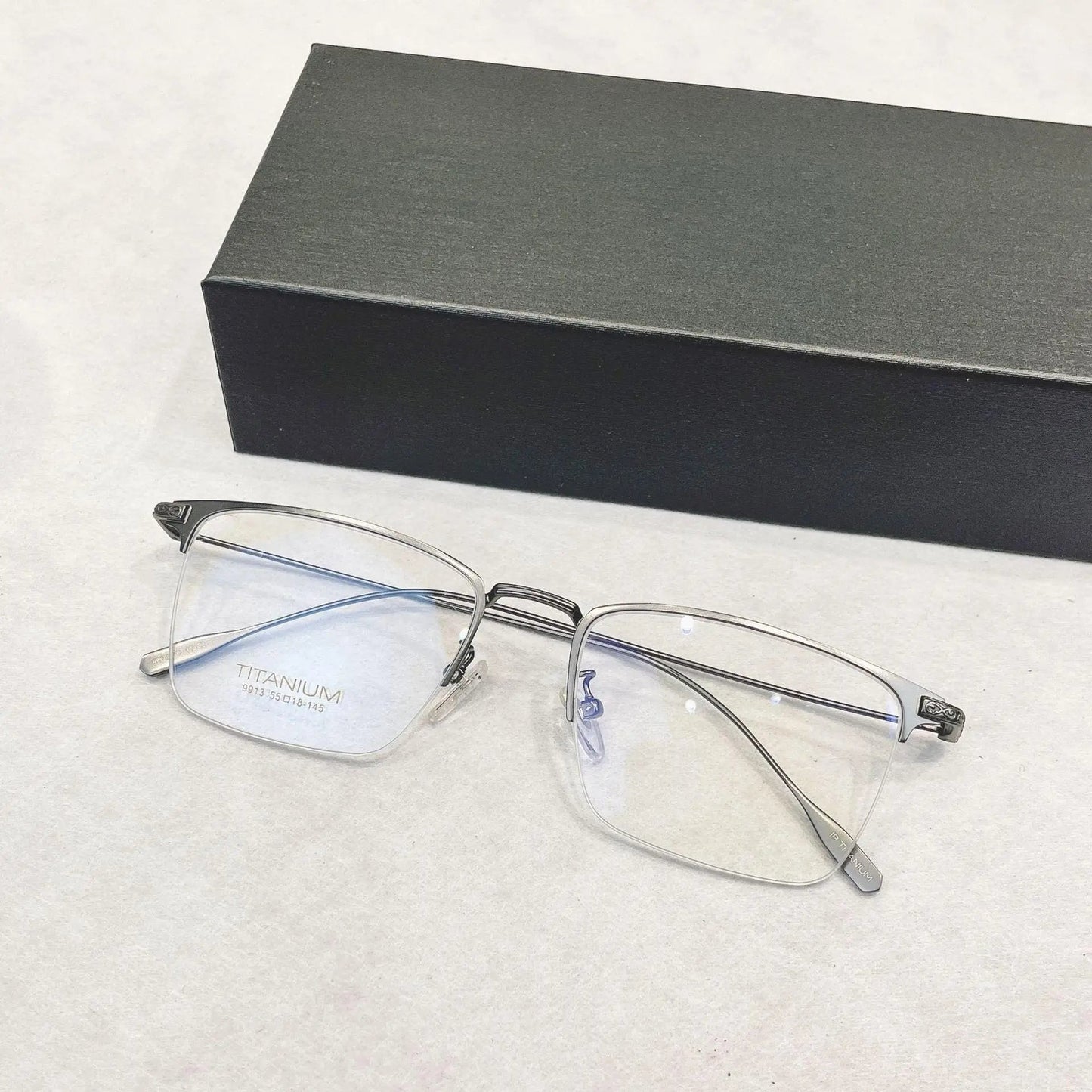 Men's Square Semi-Rimless Titanium Oversized Prescription Glasses 9913sf — view 2 | Rx Spectacle