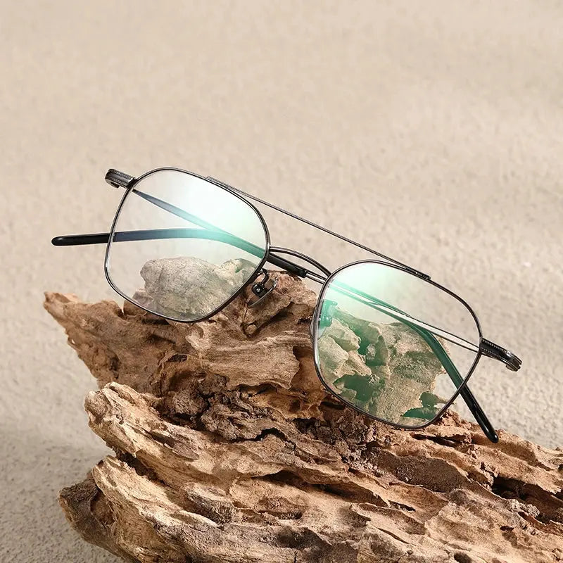 Women's Square Full Rim Titanium Double Bridge Prescription Glasses 382149 — view 6 | Rx Spectacle