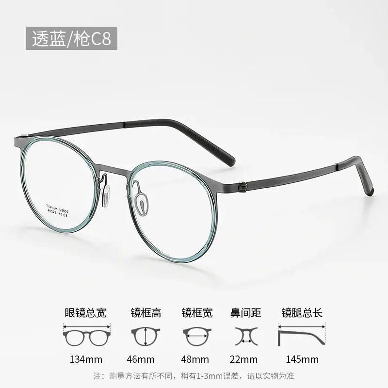Unisex Round Full Rim Titanium Prescription Glasses J2600 — view 10 | Rx Spectacle