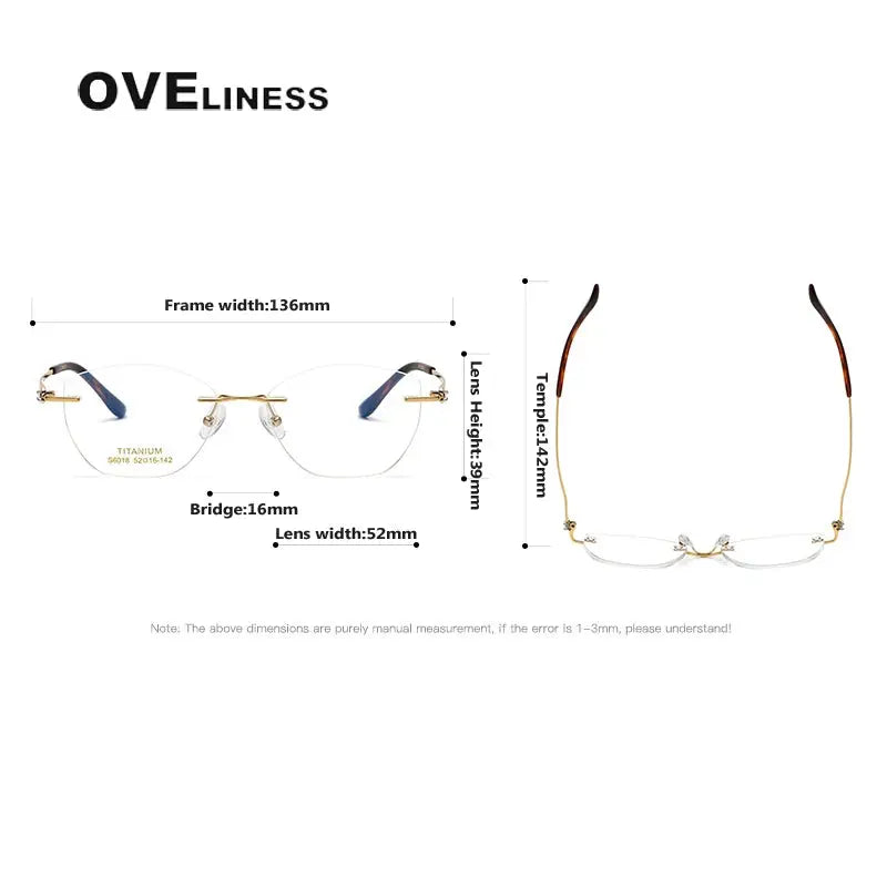 Women's Cat Eye Rimless Titanium Prescription Glasses 6018 — view 6 | Rx Spectacle
