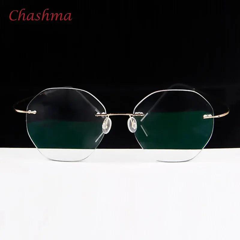 Unisex Cat Eye Rimless Titanium Prescription Glasses 003 — view 9 | Rx Spectacle