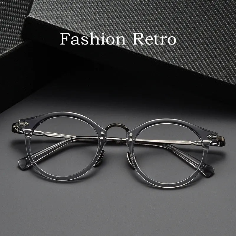 Unisex Round Full Rim Titanium Prescription Glasses Y2055 — view 2 | Rx Spectacle
