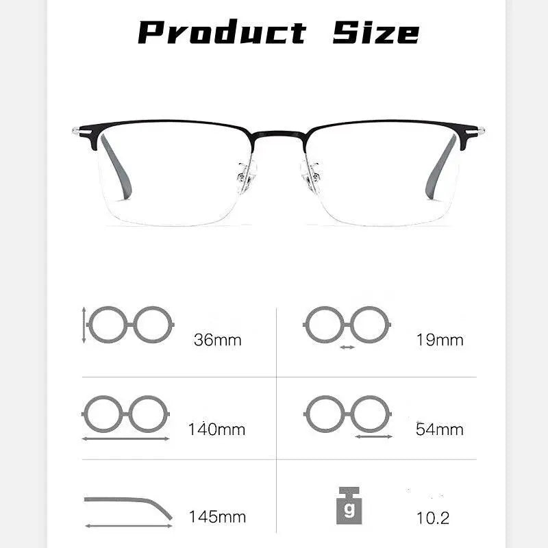 Men's Square Semi-Rimless Alloy Prescription Glasses 0608 — view 9 | Rx Spectacle