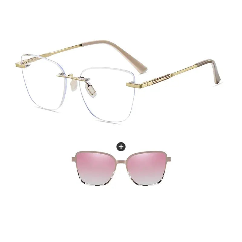 Women's Cat Eye Rimless Alloy Clip-On Prescription Glasses 710729 — view 5 | Rx Spectacle