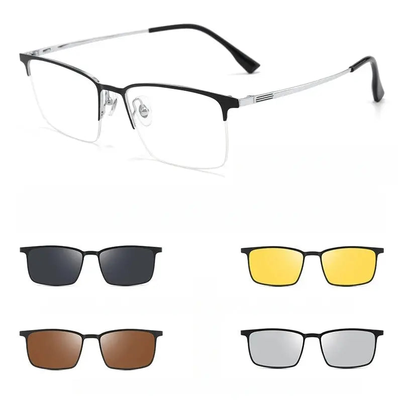 Men's Square Full Rim Titanium Clip-On Prescription Glasses 80084 — view 4 | Rx Spectacle