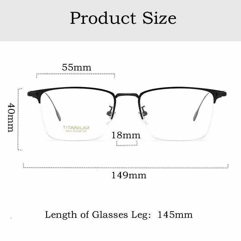 Men's Square Semi-Rimless Titanium Oversized Prescription Glasses 9913sf — view 9 | Rx Spectacle