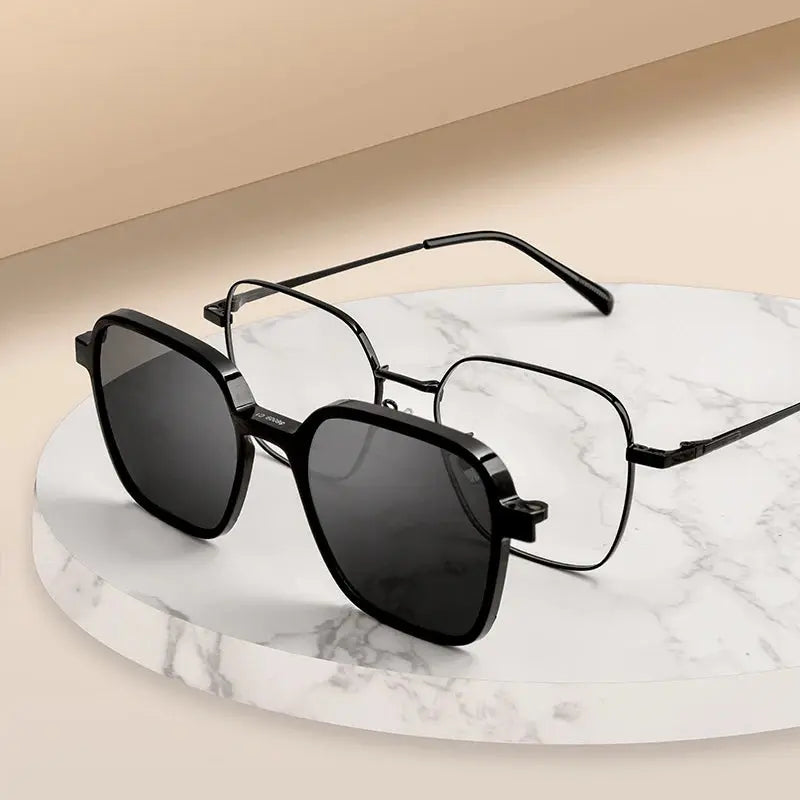Unisex Square Full Rim Titanium Clip-On Prescription Glasses 8609 — view 3 | Rx Spectacle