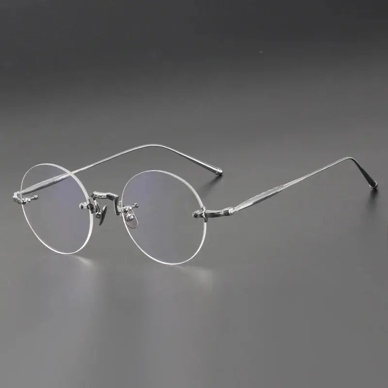 Unisex Round Rimless Titanium Prescription Glasses 10122 — view 10 | Rx Spectacle