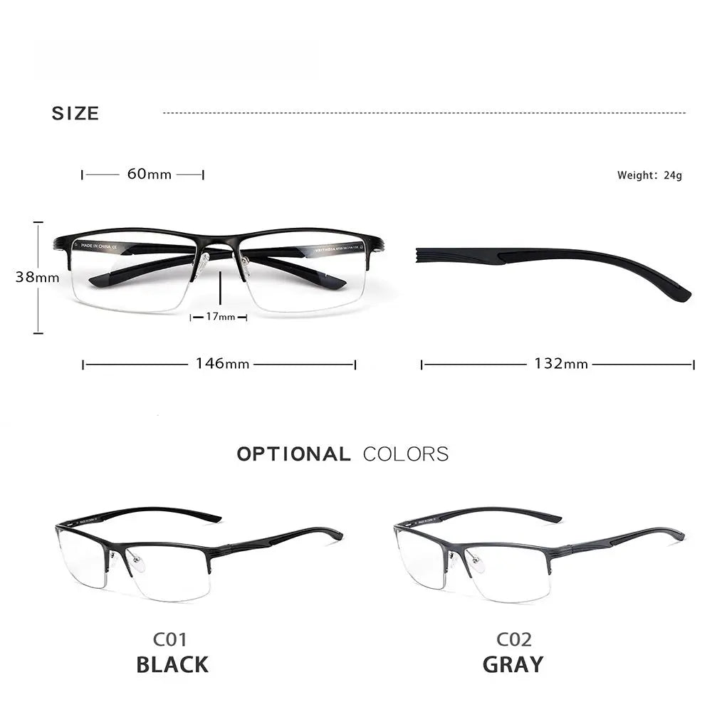 Men's Square Semi-Rimless Aluminum Prescription Glasses 87251 — view 2 | Rx Spectacle