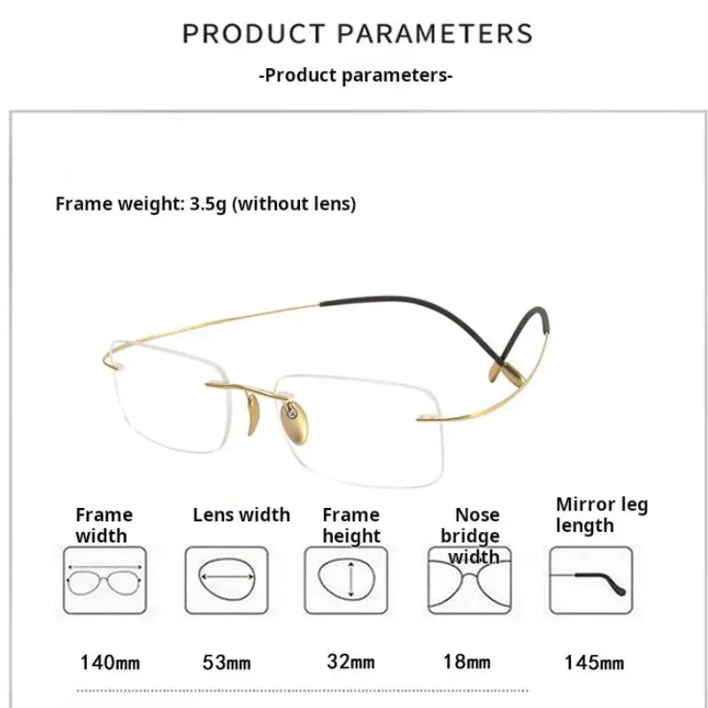 Unisex Square Rimless Titanium Prescription Glasses 615353 — view 2 | Rx Spectacle