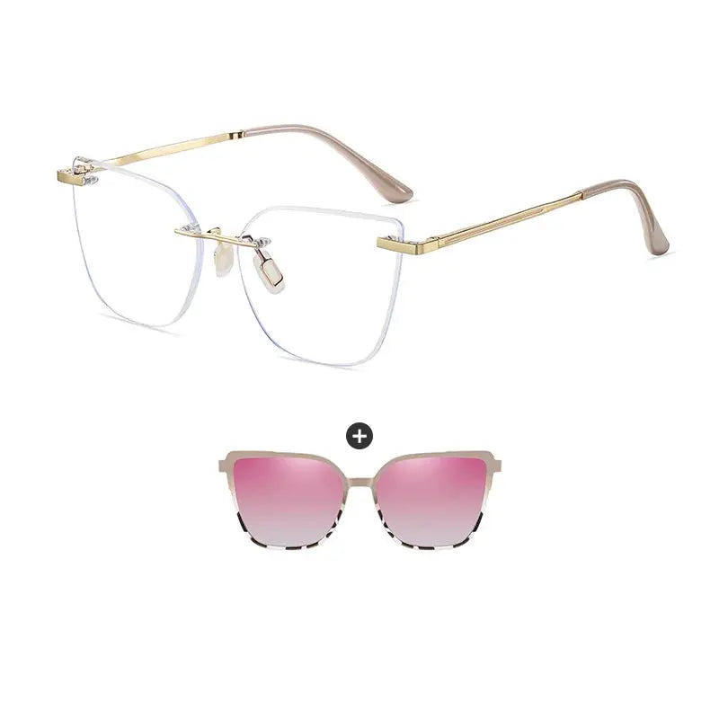Women's Cat Eye Rimless Alloy Clip-On Prescription Glasses 710529 — view 7 | Rx Spectacle
