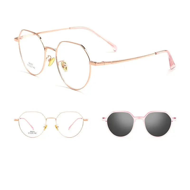 Women's Round Full Rim Alloy Flat Top Clip-On Prescription Glasses 8603 — view 6 | Rx Spectacle