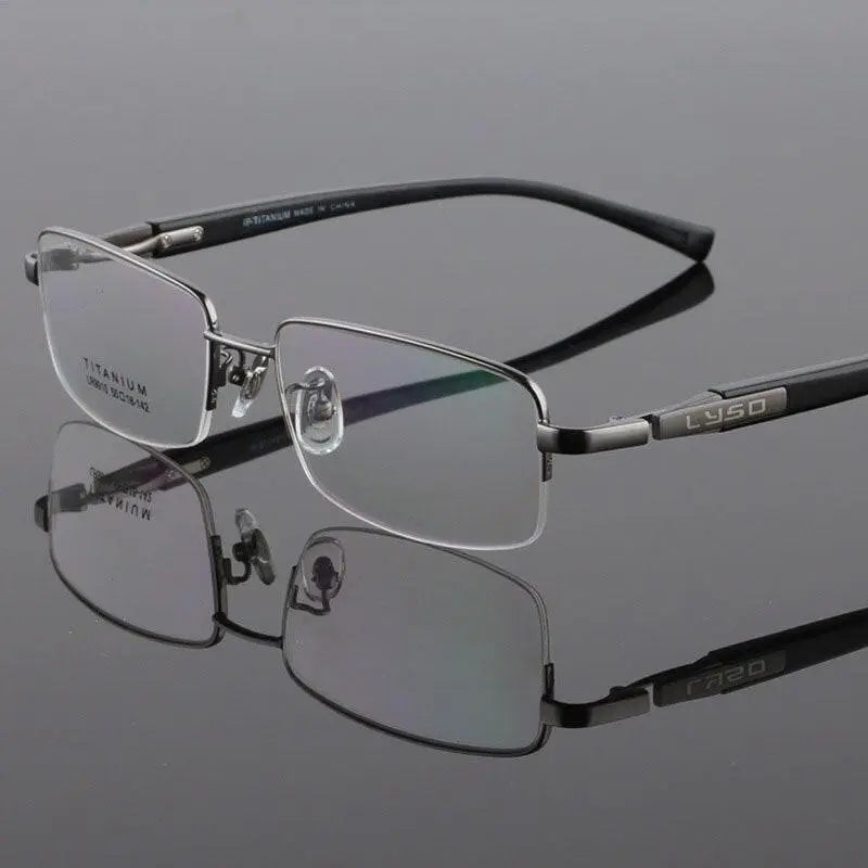 Men's Square Semi-Rimless Titanium Prescription Glasses Lr9910 — view 8 | Rx Spectacle