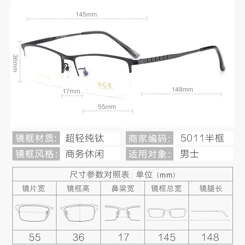 Men's Square Semi-Rimless Titanium Prescription Glasses 65011 — view 2 | Rx Spectacle