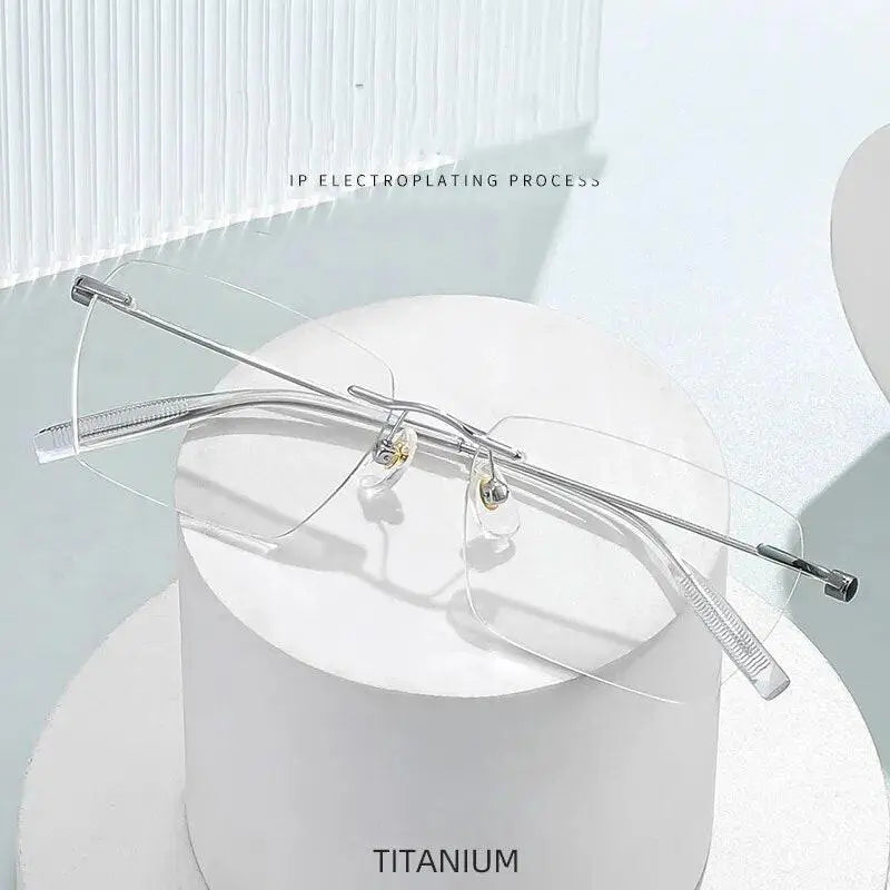 Unisex Square Rimless Titanium Prescription Glasses 71327 — view 2 | Rx Spectacle