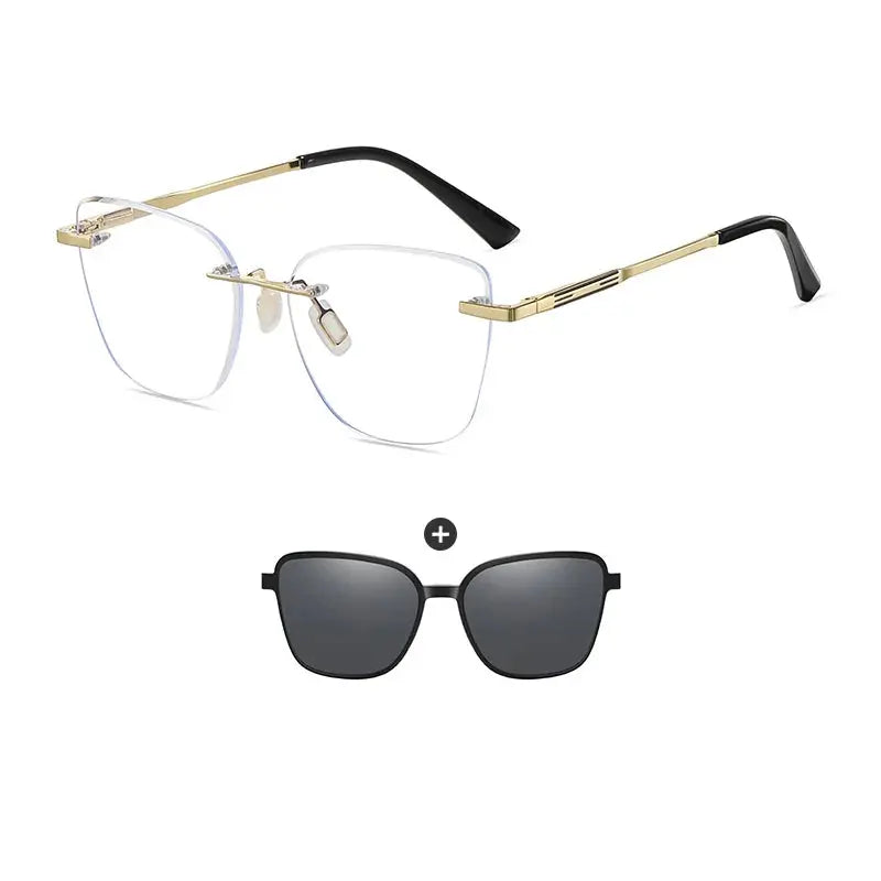 Women's Cat Eye Rimless Alloy Clip-On Prescription Glasses 710729 — view 6 | Rx Spectacle
