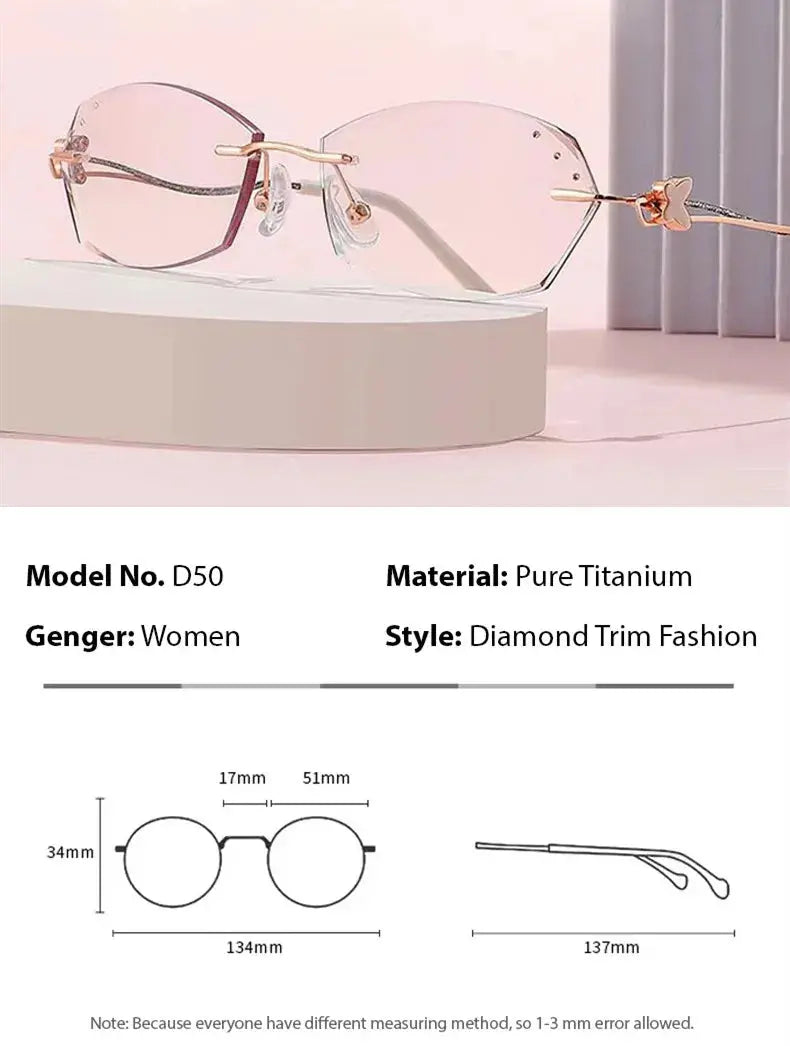 Women's Oval Rimless Titanium Prescription Glasses 54050 — view 2 | Rx Spectacle