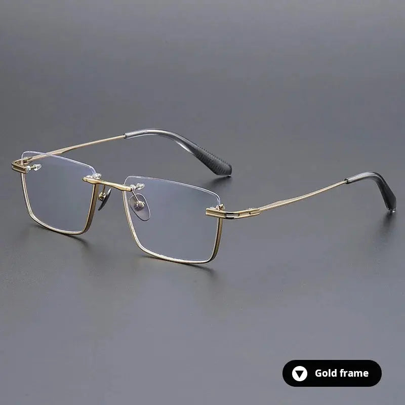 Unisex Polygon Semi-Rimless Titanium Oversized Prescription Glasses 72416 — view 3 | Rx Spectacle