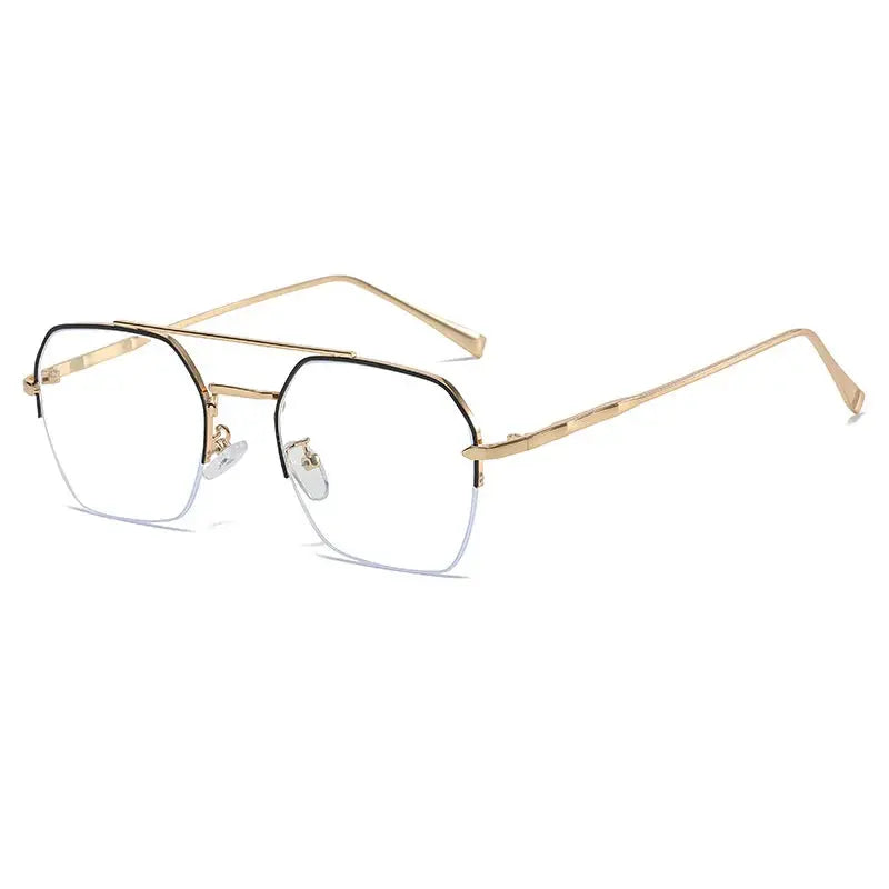 Men's Square Semi-Rimless Alloy Double Bridge Prescription Glasses 31752 — view 6 | Rx Spectacle
