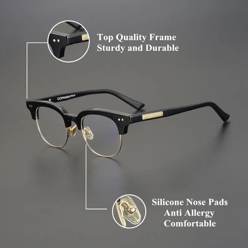 Unisex Square Semi-Rimless Acetate Prescription Glasses 15022 — view 3 | Rx Spectacle