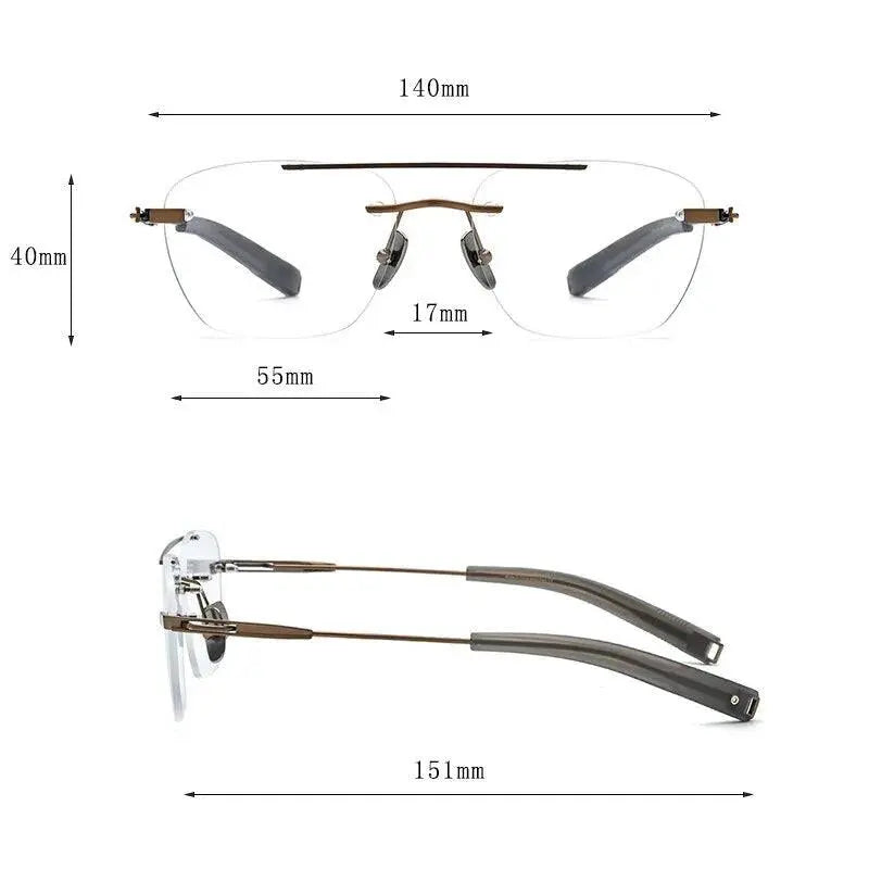 Unisex Square Rimless Titanium Double Bridge Prescription Glasses Dtx419 — view 5 | Rx Spectacle