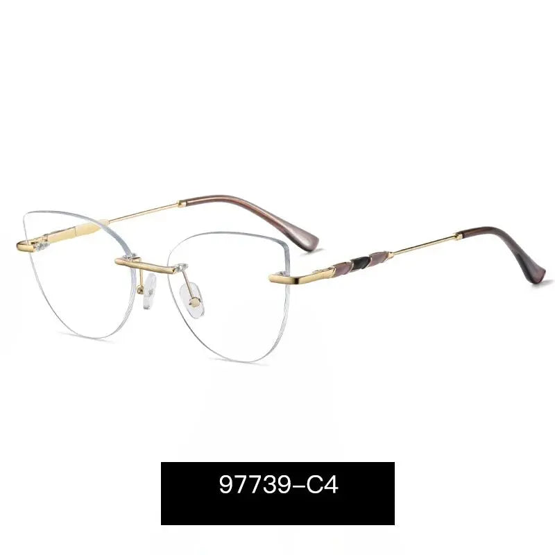 Women's Cat Eye Rimless Alloy Prescription Glasses 97739 — view 7 | Rx Spectacle