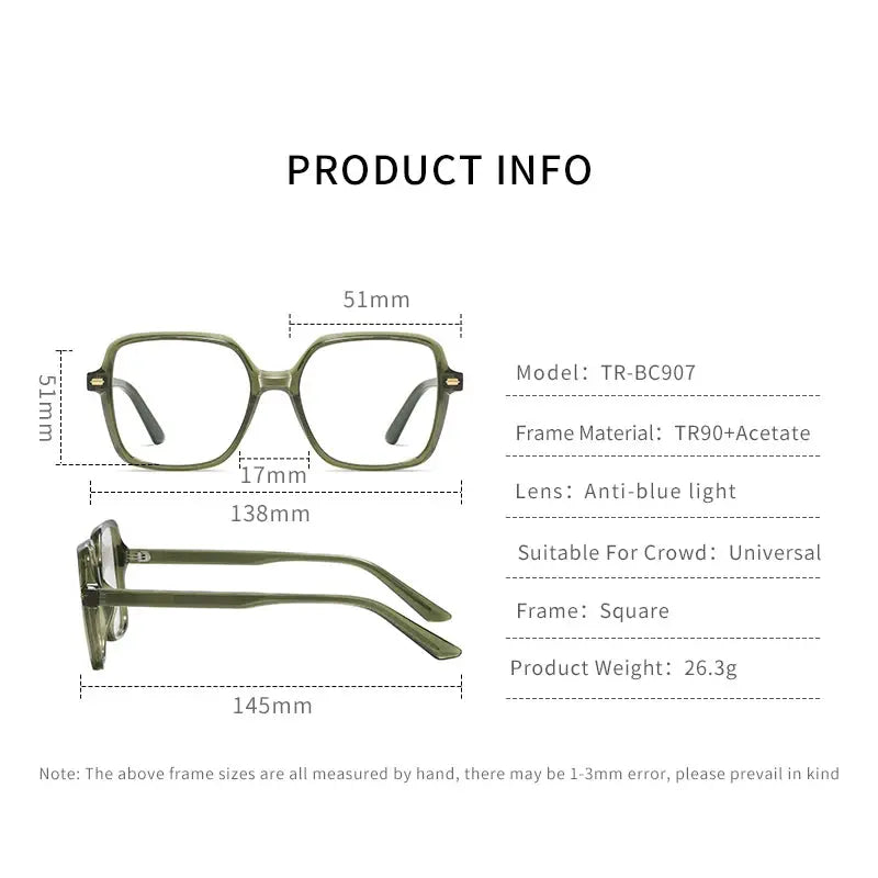 Women's Square Full Rim Acetate Prescription Glasses C907 — view 4 | Rx Spectacle