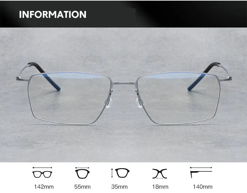 Unisex Square Full Rim Titanium Screwless Prescription Glasses 45509 — view 2 | Rx Spectacle