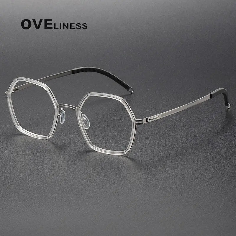 Unisex Polygon Full Rim Titanium Prescription Glasses 8202322 — view 3 | Rx Spectacle