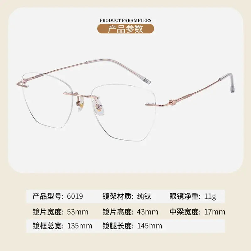 Women's Cat Eye Rimless Titanium Prescription Glasses 60194 — view 2 | Rx Spectacle